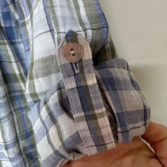 J. Jill Plaid 100% Linen Popover Button Up Tunic Top  Mother of Pearl Size S - Picture 7 of 8